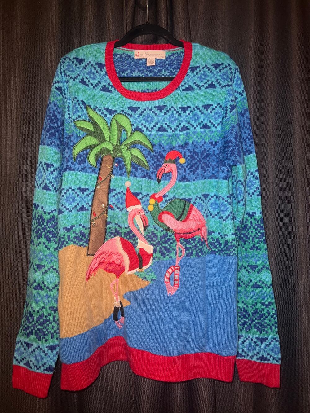 Ugly Christmas Sweater Xmas Size Large Flamingo